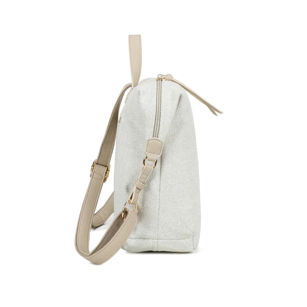 Profil de l’Urbania beige/taupe : attaches de bretelles sur anneaux dorés et 13 cm de profondeur – réf. JC-53007-1
