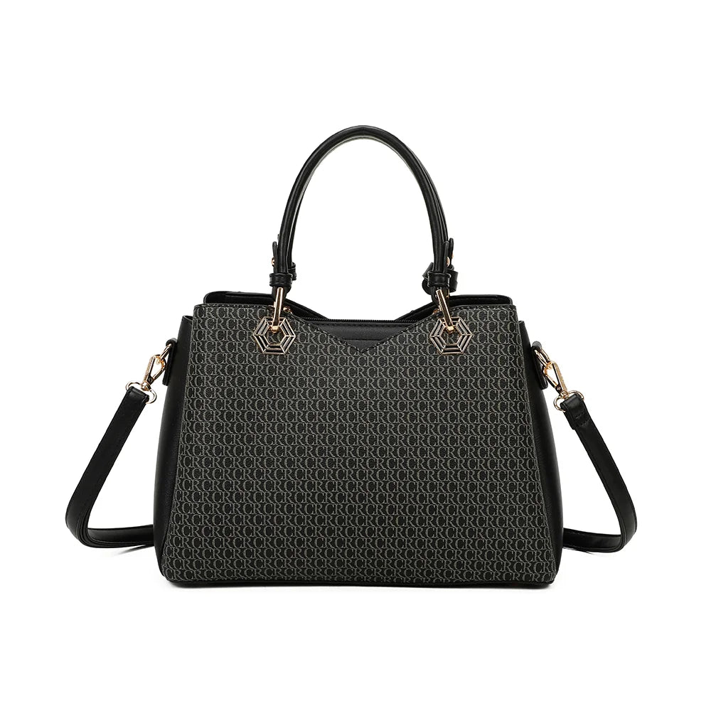 Valentina noir/beige vu de dos, avec ses deux anses arrondies et ses côtés unis contrastés – réf. DQ-8684