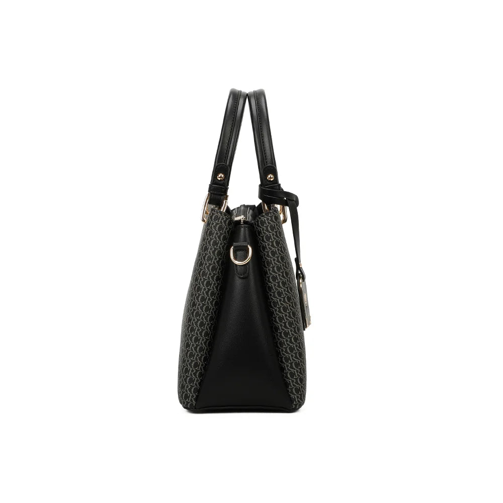 Valentina noir/beige de profil : un soufflet de 13 cm de profondeur pour ranger vos essentiels du quotidien – réf. DQ-8684