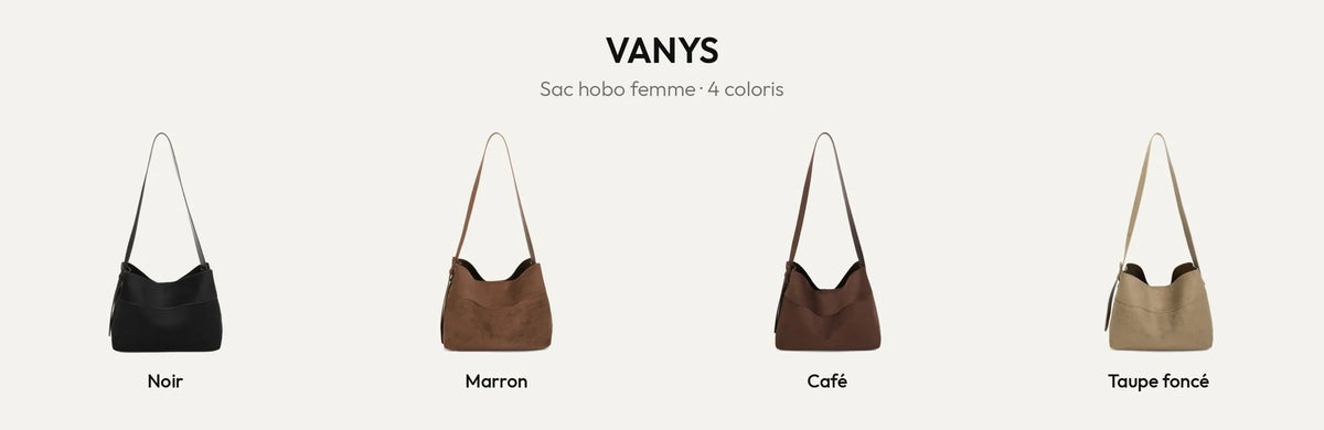 Sac hobo femme Vanys effet suédine en noir, marron, coffee et taupe foncé – Gallantry Paris – réf. R-2018