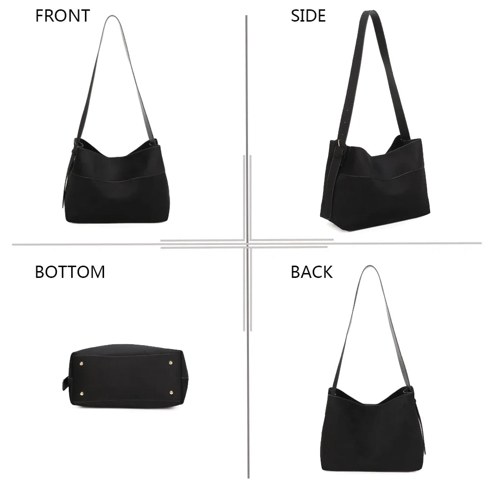 Le Vanys noir sous quatre angles : face, côté, dessous et dos du sac hobo – réf. R-2018
