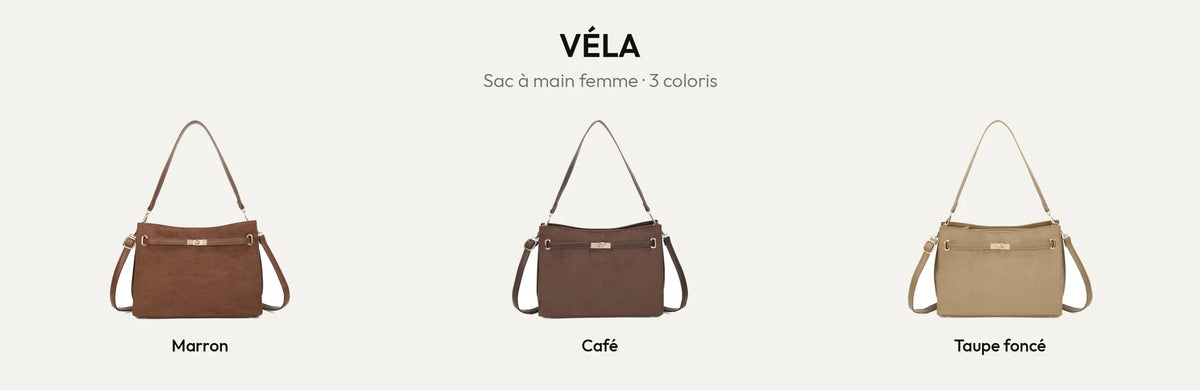 Sac à main femme Véla effet suédine en coloris Marron, Coffee et Taupe foncé – Gallantry Paris – réf. R-2021