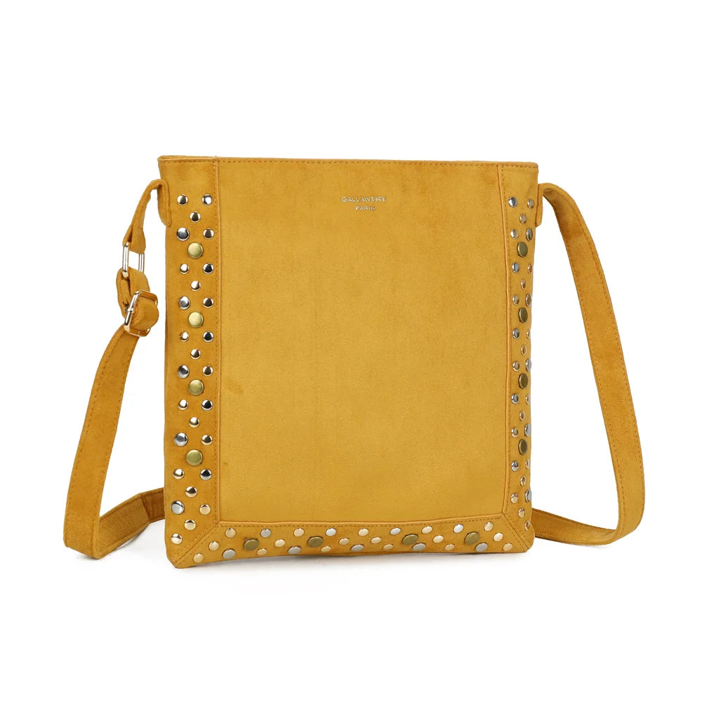 Velia jaune vu de trois quarts : silhouette plate et bandoulière réglable à boucle dorée – réf. JC-53004