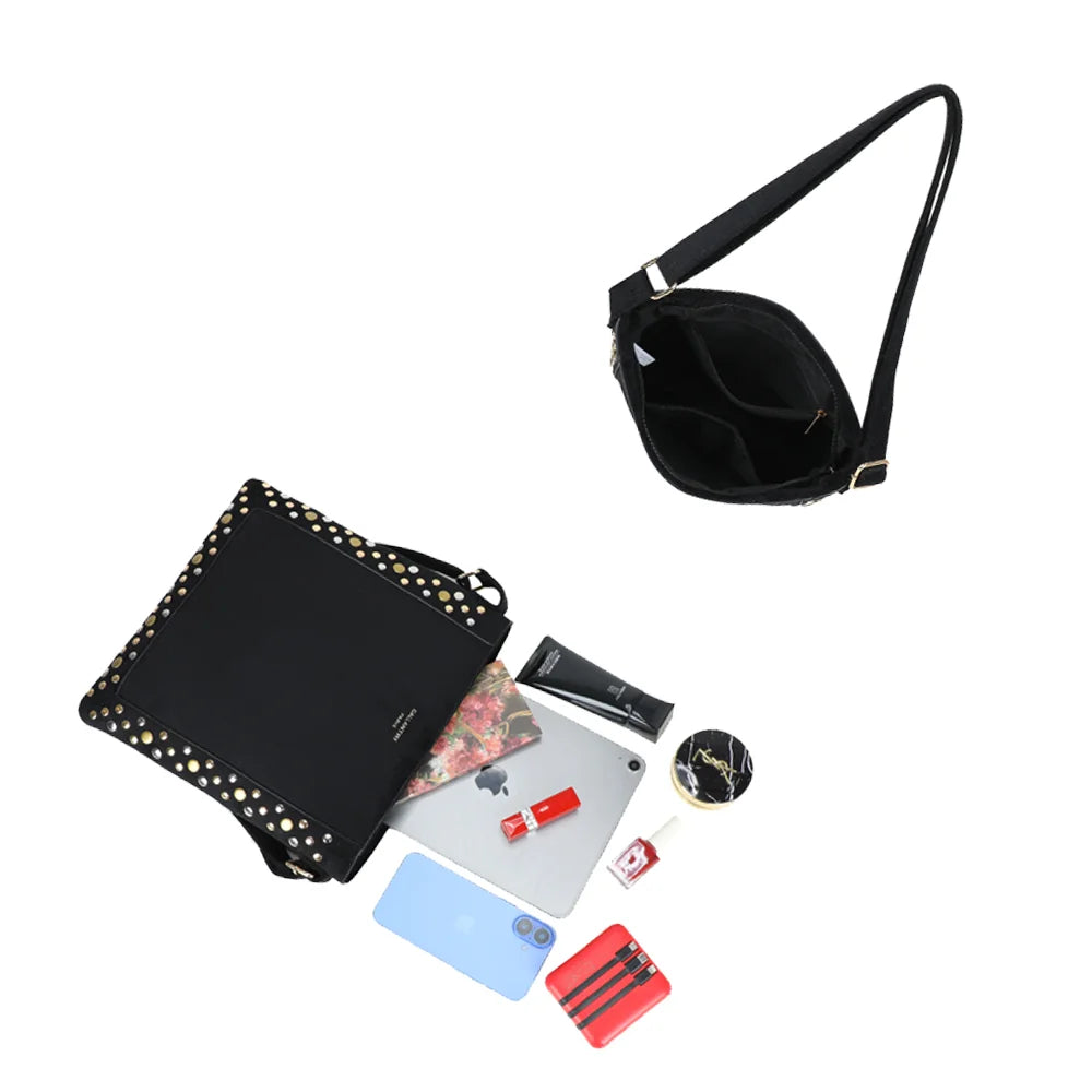 Intérieur doublé du Velia noir avec compartiments pour téléphone, maquillage et petits essentiels – réf. JC-53004