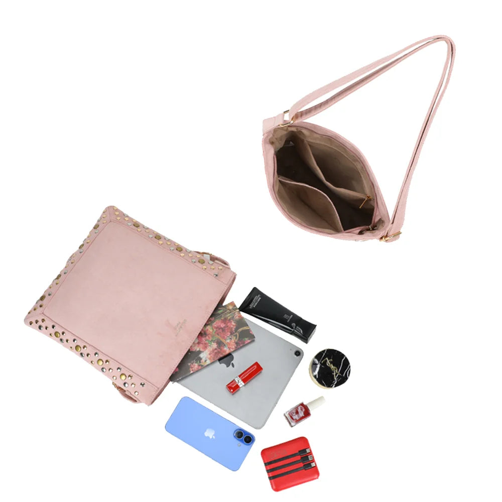 Intérieur doublé du Velia rose avec compartiments pour téléphone, maquillage et petits essentiels – réf. JC-53004