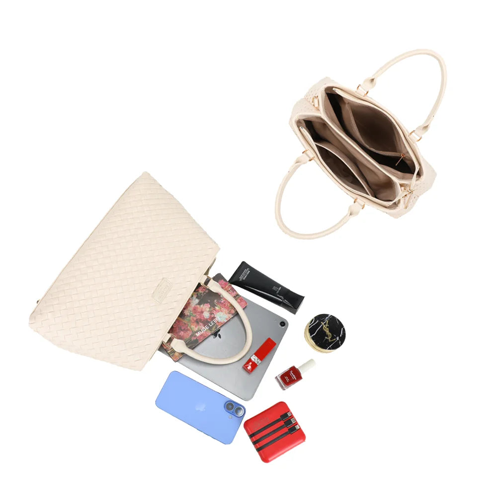 Intérieur du Velmora beige : plusieurs compartiments pour ranger tablette, téléphone et essentiels – réf. DG-5819