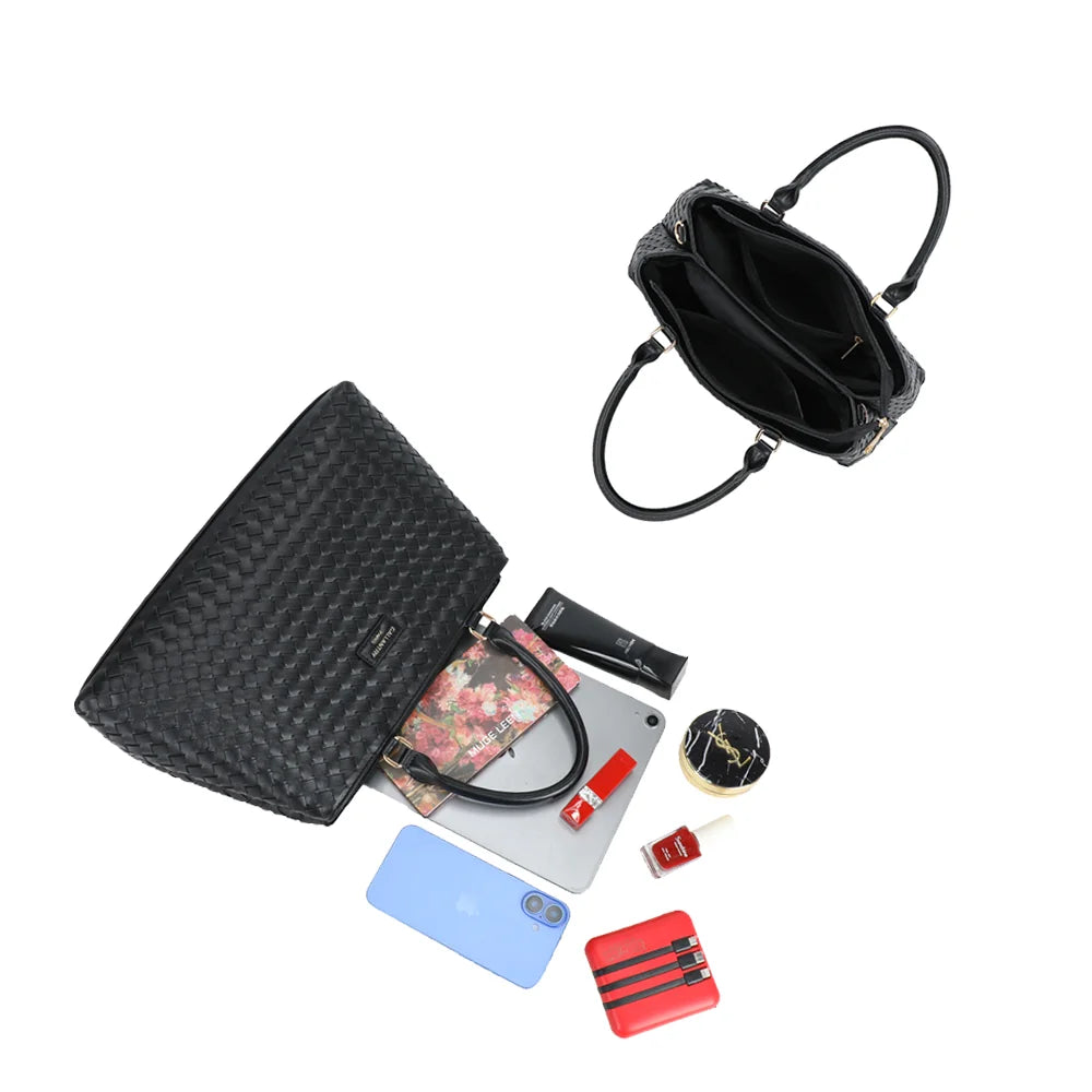 Intérieur du Velmora noir : plusieurs compartiments pour ranger tablette, téléphone et essentiels – réf. DG-5819