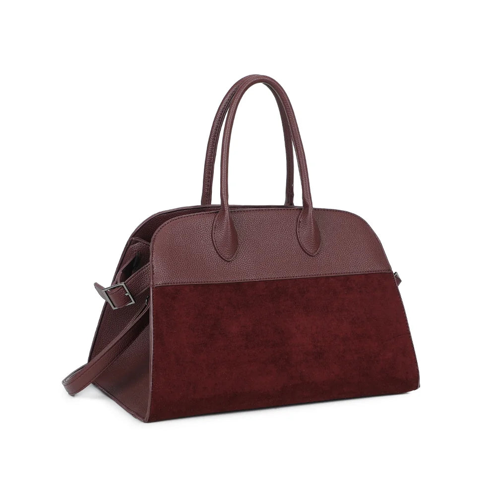 Velna bordeaux de trois-quarts : silhouette structurée et patte latérale à boucle métallique – réf. M-9444