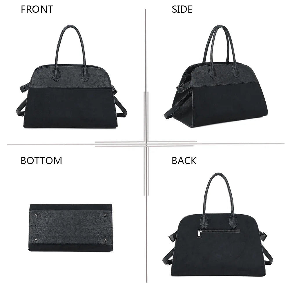 Velna noir sous quatre angles : face, côté, dessous et dos avec poche zippée – réf. M-9444