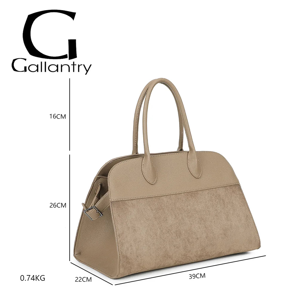 Dimensions du Velna taupe foncé : 39 × 22 × 26 cm, anses de 16 cm, poids 0,74 kg – réf. M-9444