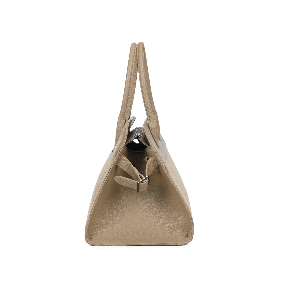 Profil du Velna taupe foncé : 22 cm de profondeur et patte à boucle sur le côté – réf. M-9444