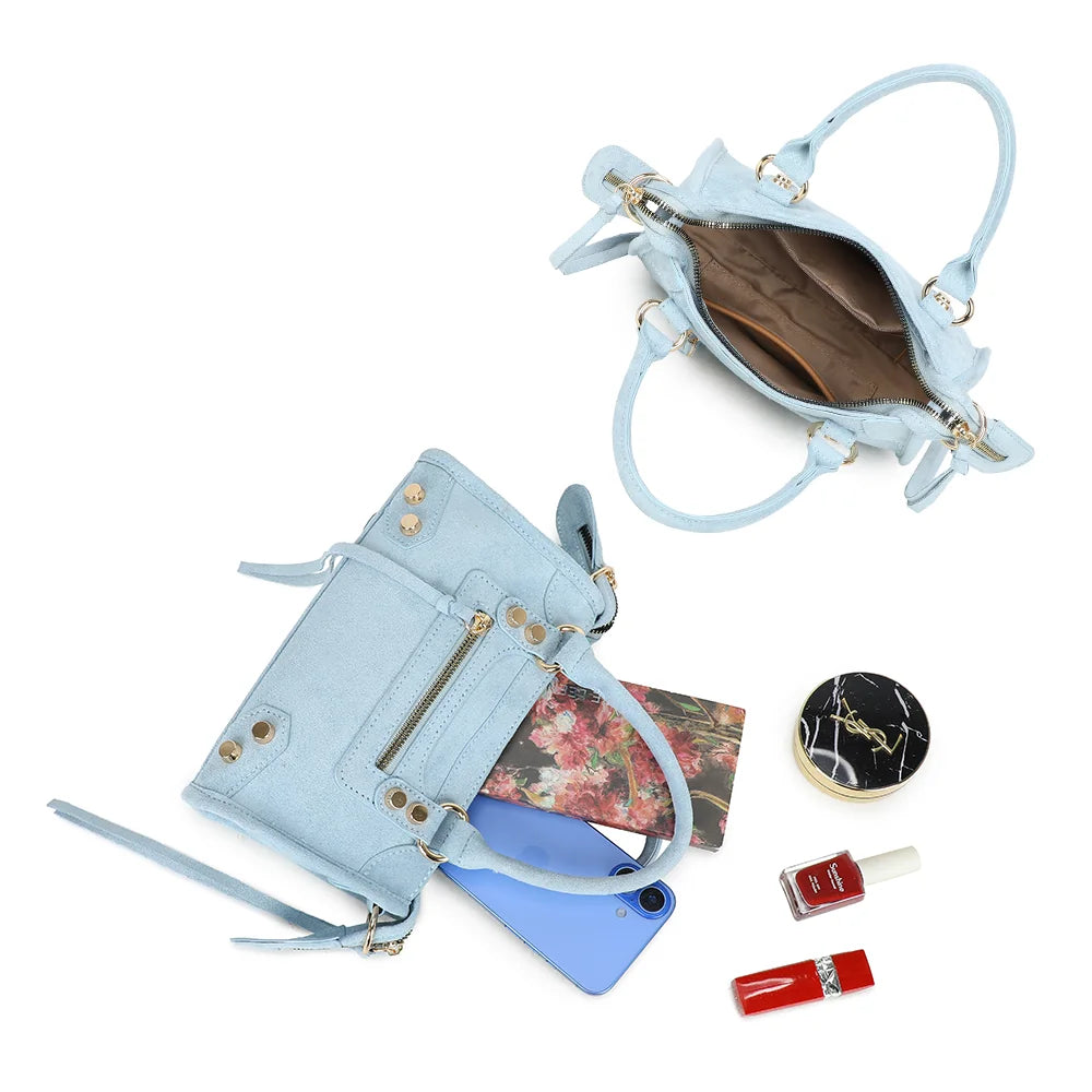Intérieur du Velora bleu clair : compartiment principal zippé et doublure synthétique – réf. KJ-62088