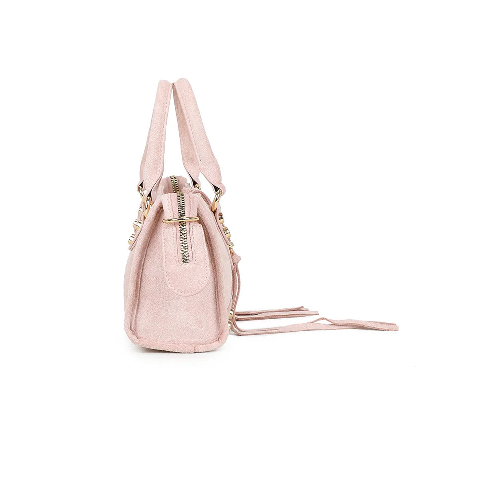 Profil du Velora rose : patte latérale et anneau doré pour la bandoulière amovible – réf. KJ-62088