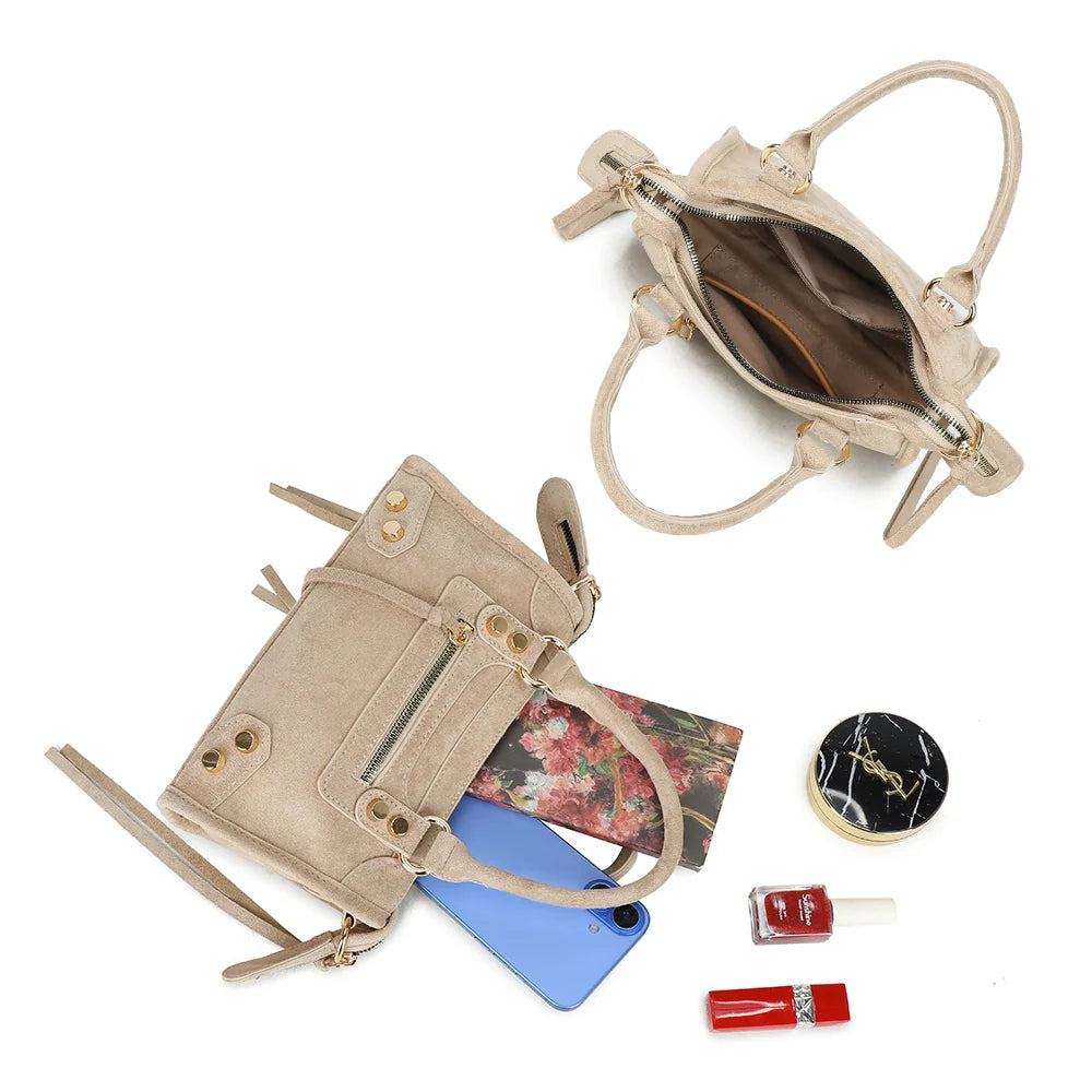 Intérieur du Velora taupe : compartiment principal zippé et doublure synthétique – réf. KJ-62088