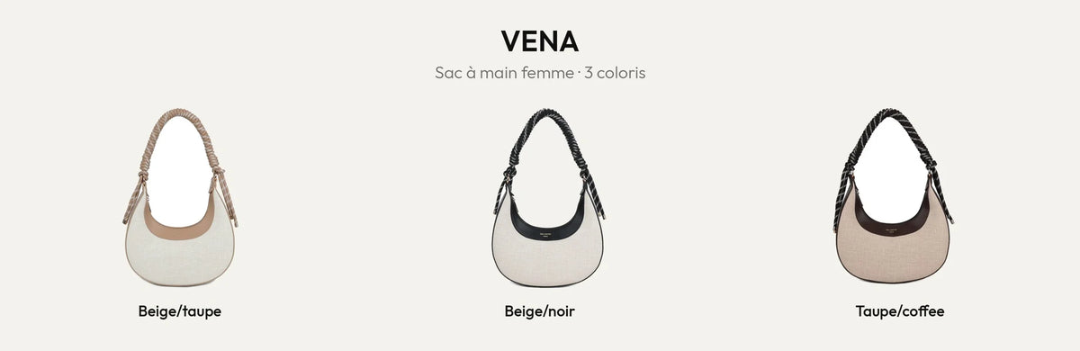Sac à main femme Vena en toile effet lin, coloris Beige/Taupe, Beige/Noir et Taupe/coffee – Gallantry Paris – réf. A-9161