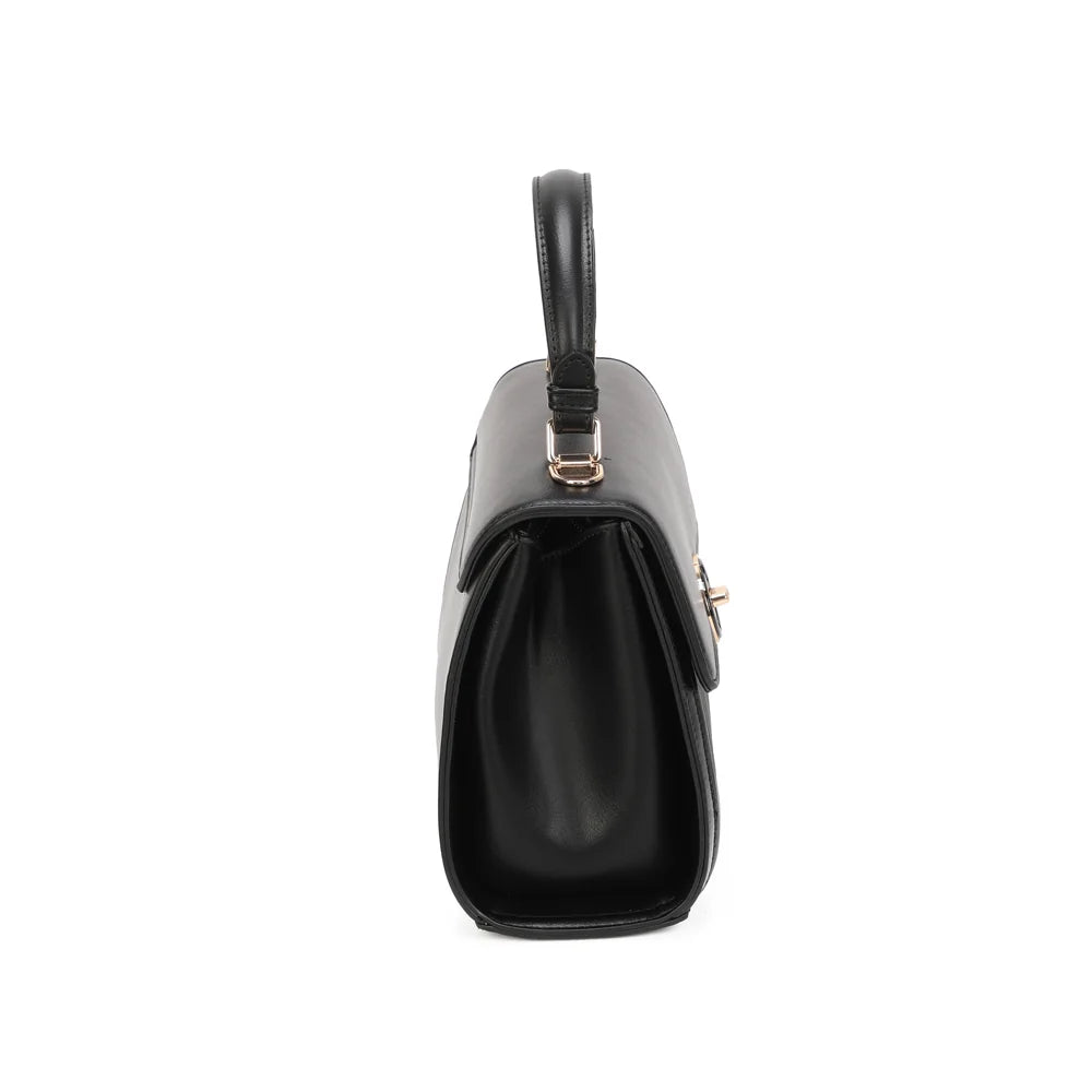 Profil du sac Véra noir : soufflet latéral lisse et silhouette compacte bien structurée – réf. R-1969-1