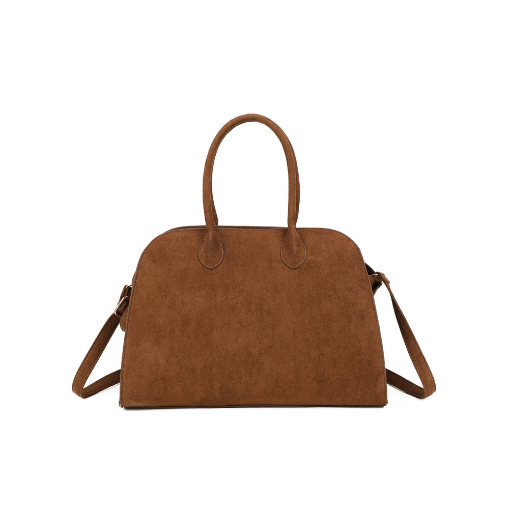 Dos du Vera Velours marron : velours uni et bordures passepoilées, sur une silhouette bombée – réf. R-9444-2