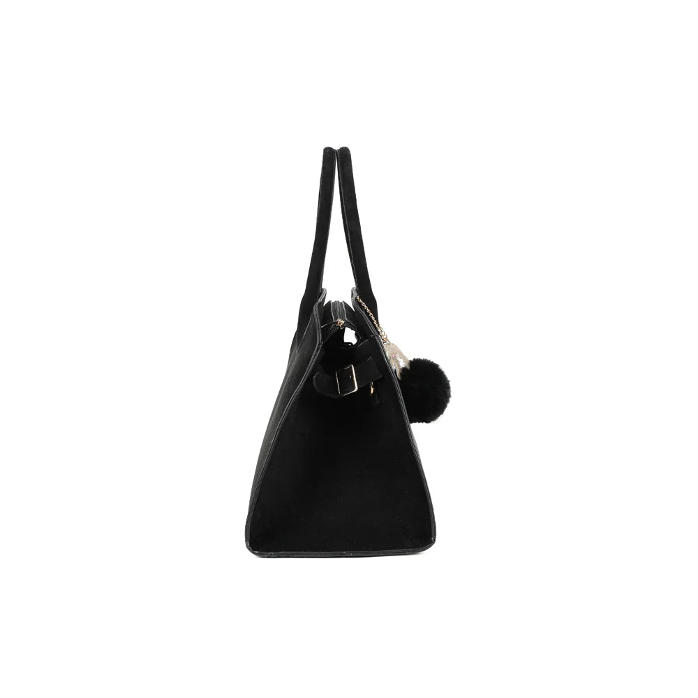 Profil du Vera Velours noir : patte latérale à boucle dorée pour fixer la bandoulière amovible – réf. R-9444-2