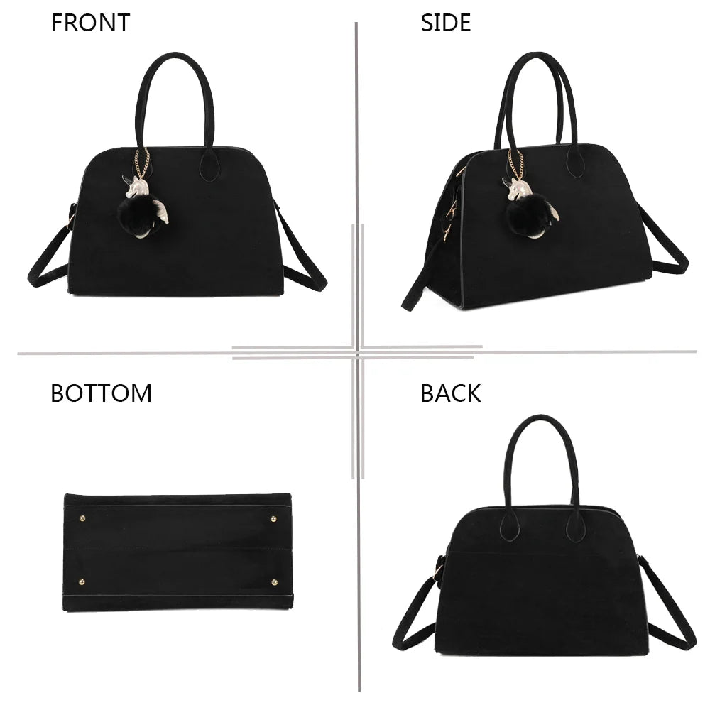 Vera Velours noir sous quatre angles : face, côté, dessous et dos de ce sac en velours – réf. R-9444-2