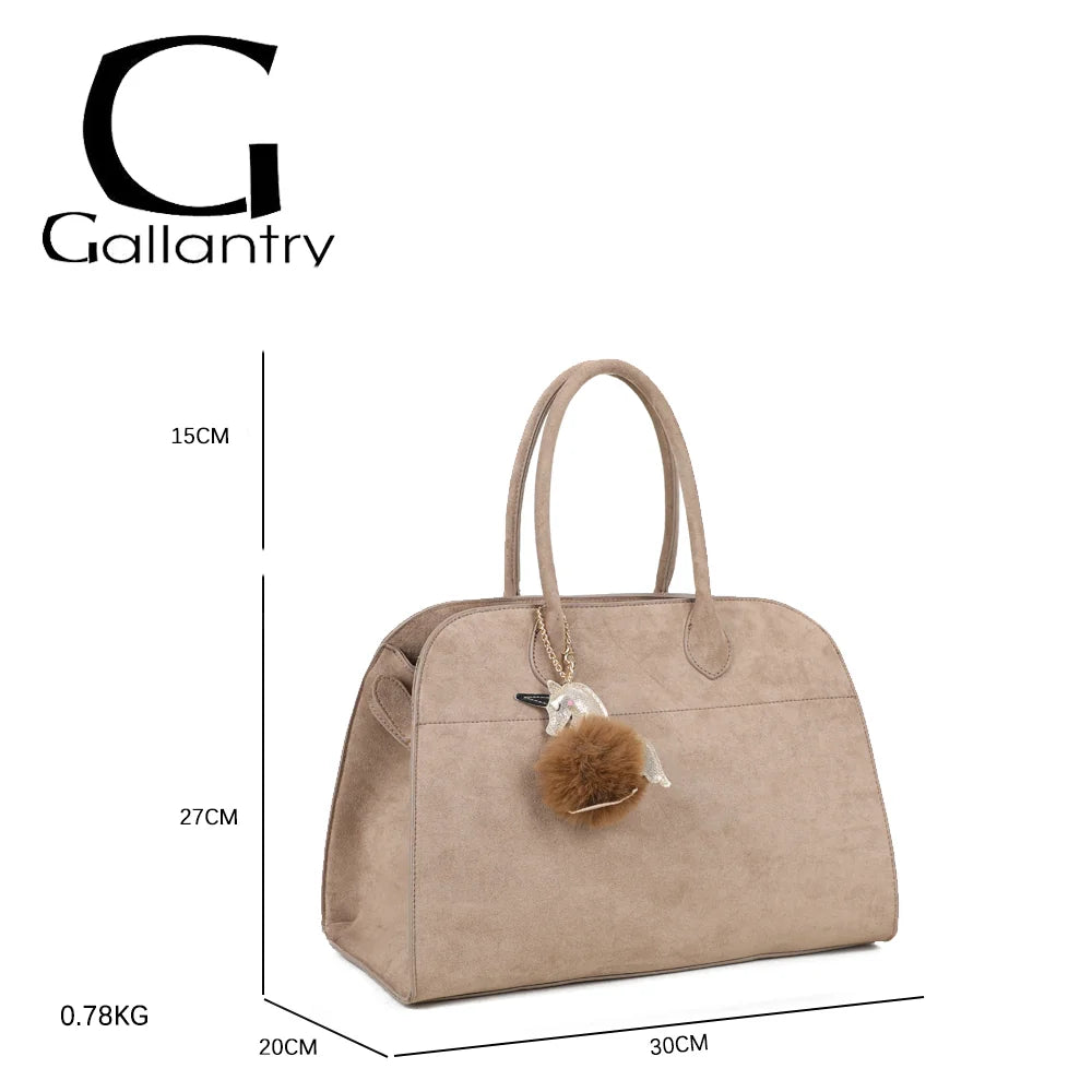 Dimensions du Vera Velours taupe foncé : 30 × 20 × 27 cm, anses de 15 cm, poids 0,78 kg – réf. R-9444-2