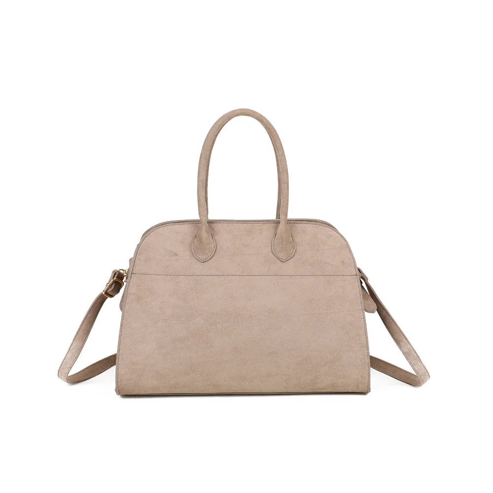 Dos du Vera Velours taupe foncé : velours uni et bordures passepoilées, sur une silhouette bombée – réf. R-9444-2