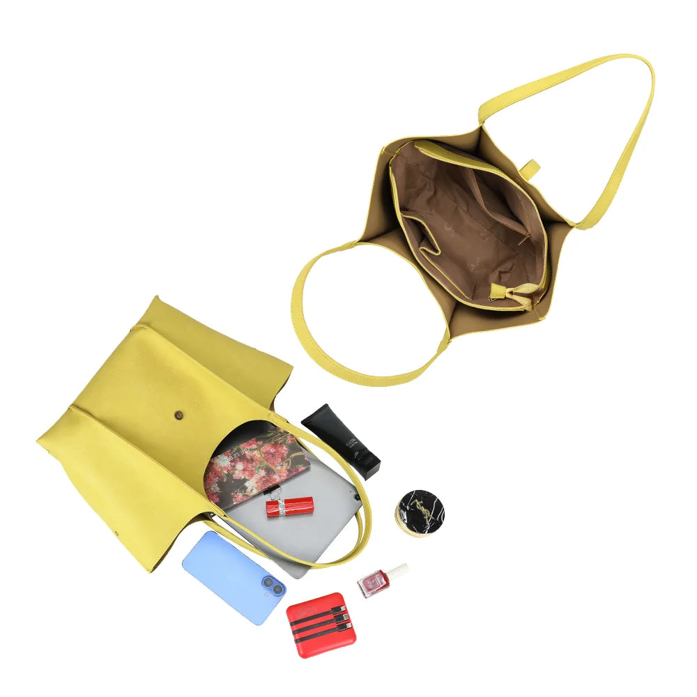 Intérieur du Verde jaune : grand compartiment avec poches pour ranger tous vos essentiels – réf. A-9450-1