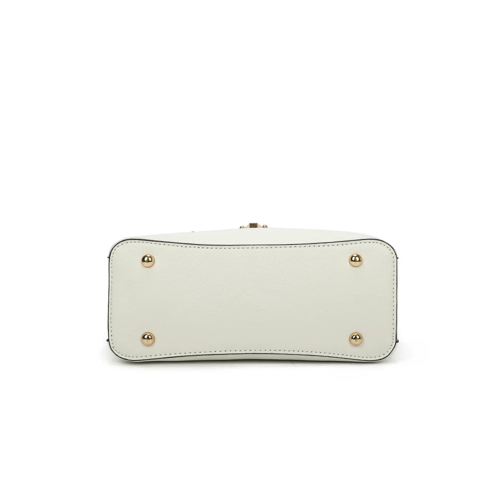 Dessous du sac Vérita blanc, base plate qui lui permet de rester bien droit – réf. DQ-8663