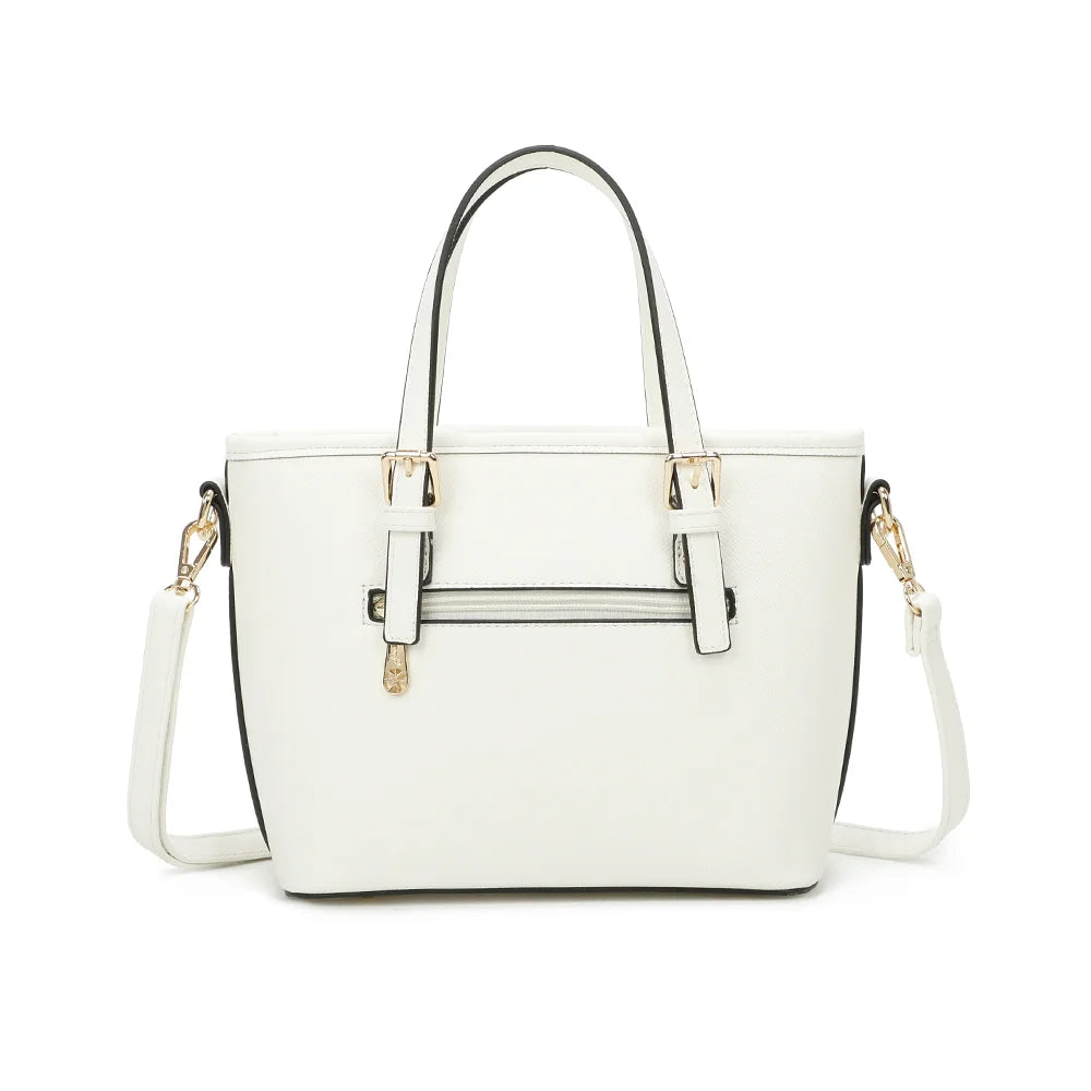 Dos du sac Veya blanc, forme structurée et surface synthétique à fine texture saffiano – réf. M-9426