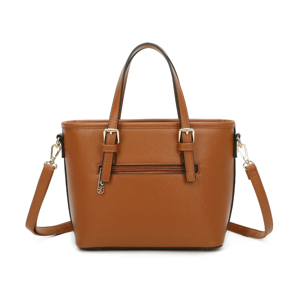 Dos du sac Veya marron, forme structurée et surface synthétique à fine texture saffiano – réf. M-9426