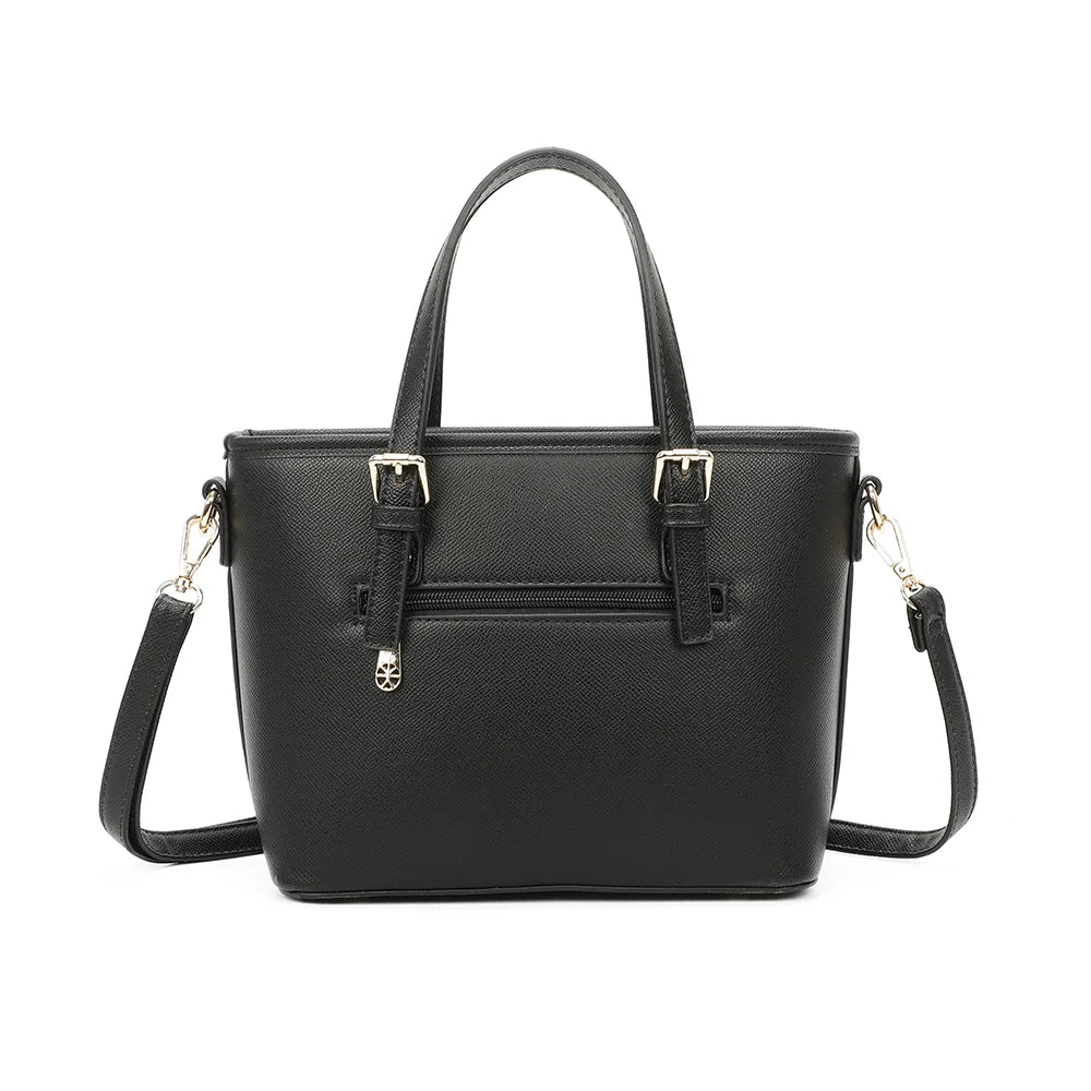 Dos du sac Veya noir, forme structurée et surface synthétique à fine texture saffiano – réf. M-9426