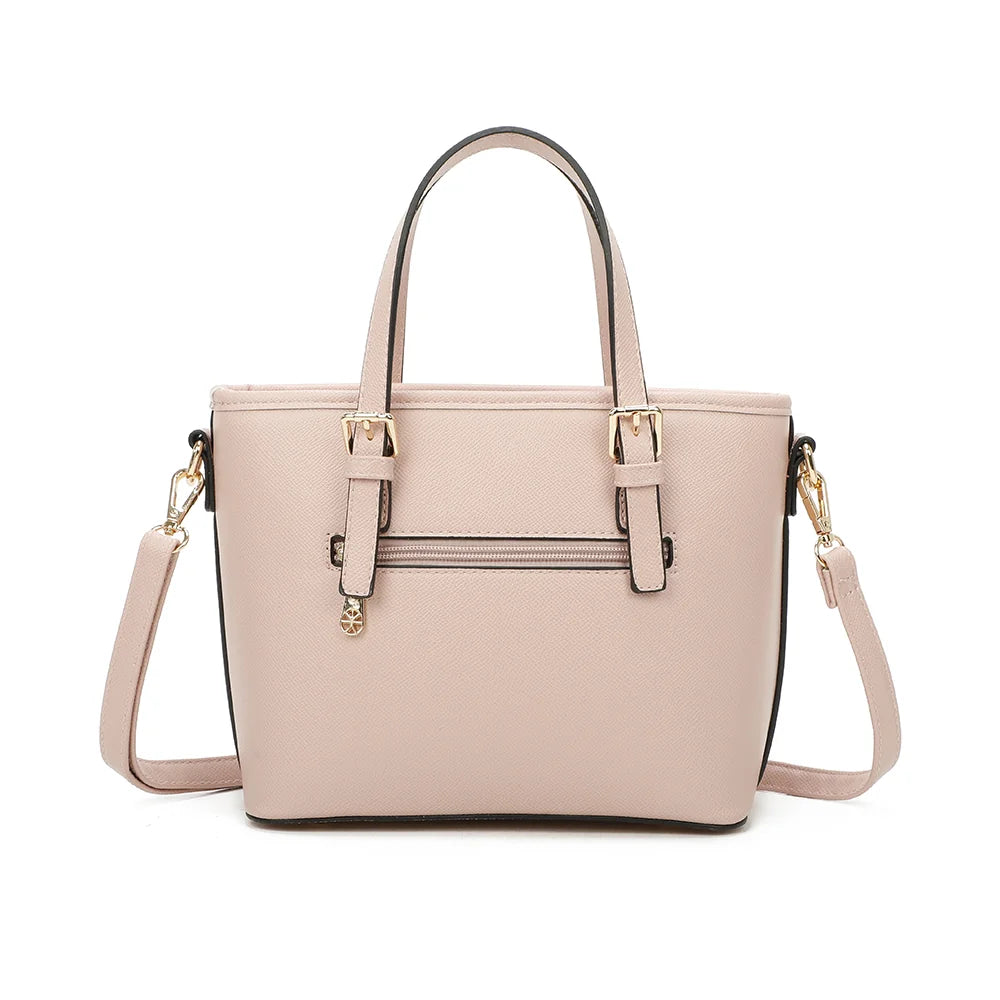Dos du sac Veya rose, forme structurée et surface synthétique à fine texture saffiano – réf. M-9426