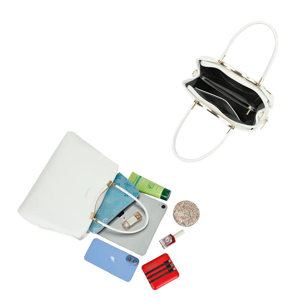 Intérieur du Victoria Élégance blanc : compartiments et poche zippée pour ranger téléphone et essentiels – réf. R-1992