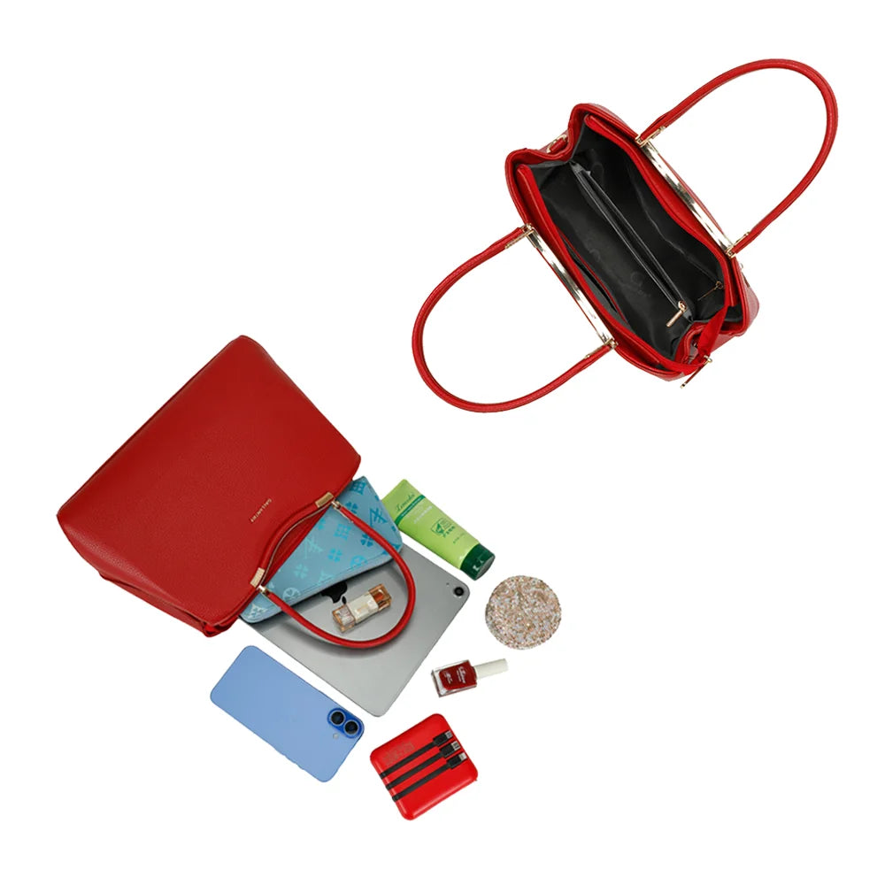 Intérieur du Victoria Élégance rouge : compartiments et poche zippée pour ranger téléphone et essentiels – réf. R-1992
