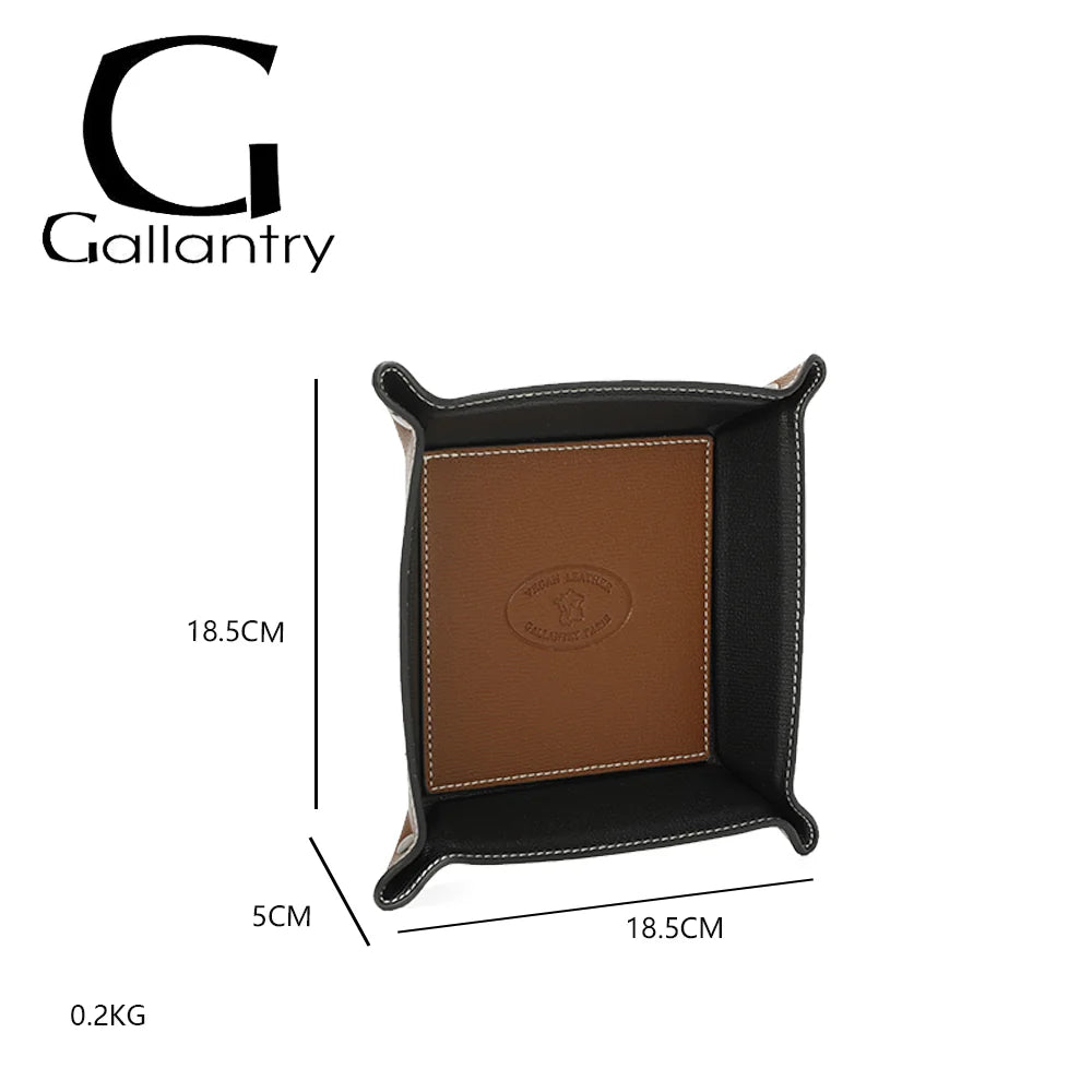 Dimensions du vide-poche Vegan brun : 18,5 × 18,5 cm, bords de 5 cm de haut, 0,2 kg – réf. R-1703