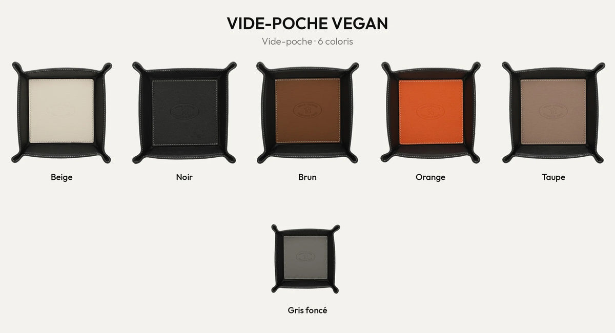 Vide-poche Vegan Gallantry en six coloris : Beige, Noir, Brun, Orange, Taupe et Gris Foncé – réf. R-1703
