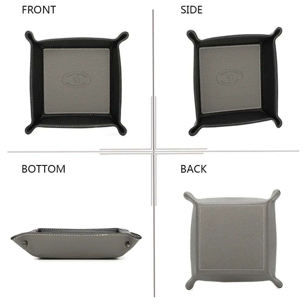 Vide-poche Vegan gris foncé sous quatre angles : face, profil, dessous et dos pour voir chaque finition – réf. R-1703