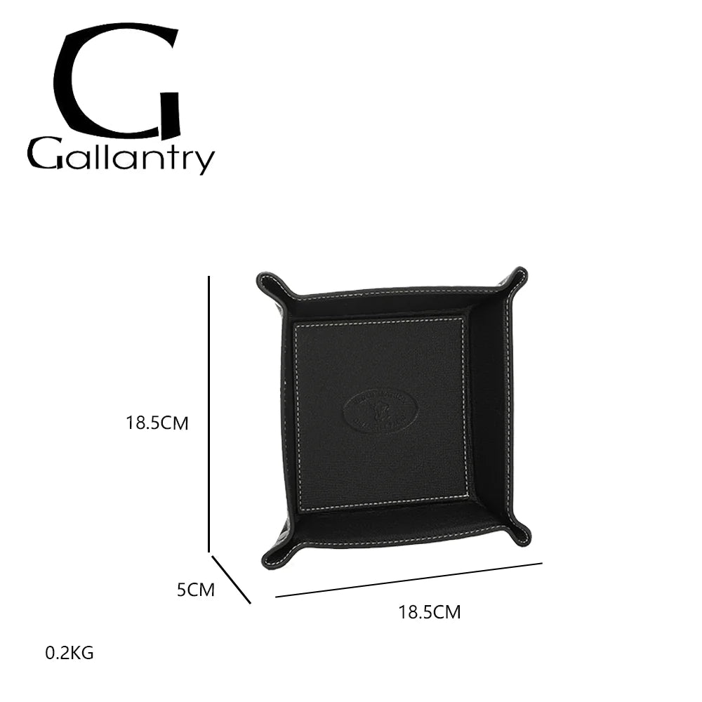 Dimensions du vide-poche Vegan noir : 18,5 × 18,5 cm, bords de 5 cm de haut, 0,2 kg – réf. R-1703