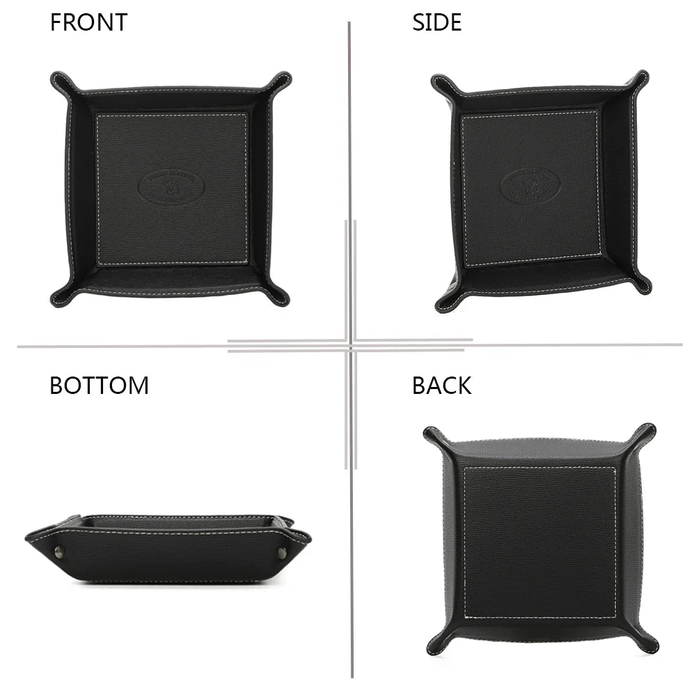 Vide-poche Vegan noir sous quatre angles : face, profil, dessous et dos pour voir chaque finition – réf. R-1703