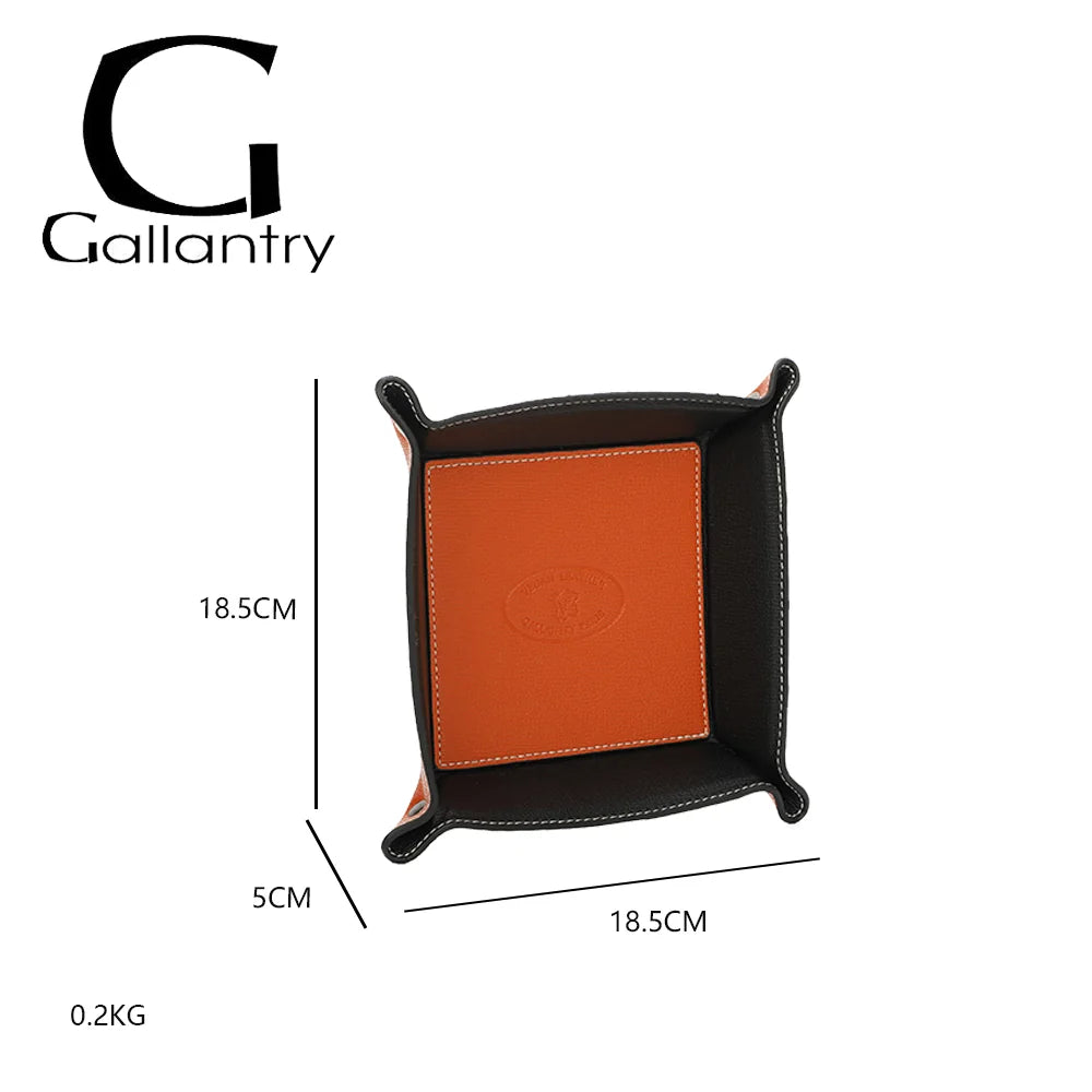 Dimensions du vide-poche Vegan orange : 18,5 × 18,5 cm, bords de 5 cm de haut, 0,2 kg – réf. R-1703