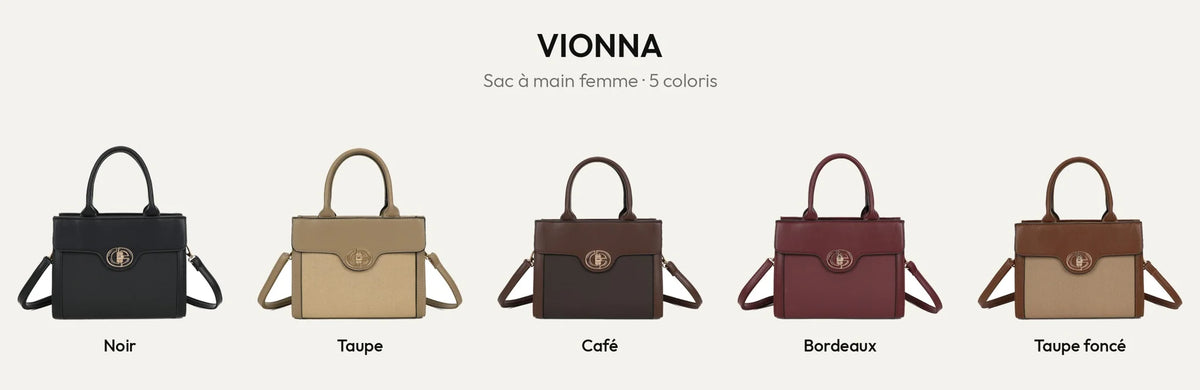 Sac à main femme Vionna en cinq coloris : Noir, Taupe, Coffee, Bordeaux et Taupe Foncé – Gallantry Paris – réf. HY-5454