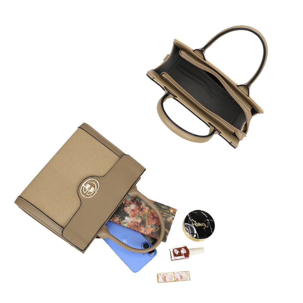 Intérieur du Vionna taupe : compartiment zippé pour téléphone, carnet et beauté – réf. HY-5454