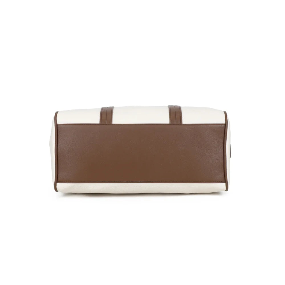 Dessous du Weekender beige/coffee, base plate et structurée qui tient le sac bien droit – réf. OS-51002