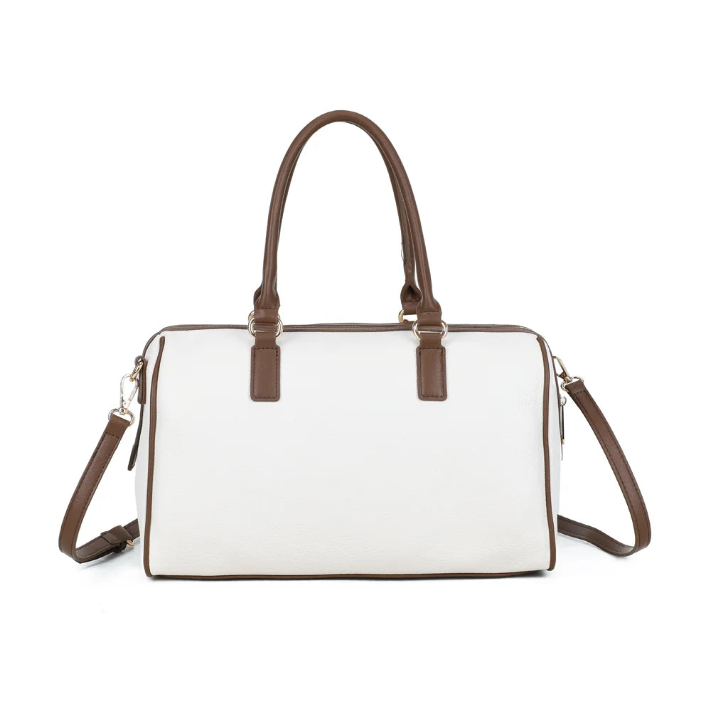 Dos du Weekender beige/coffee, lignes épurées et double anse en simili cuir grainé – réf. OS-51002