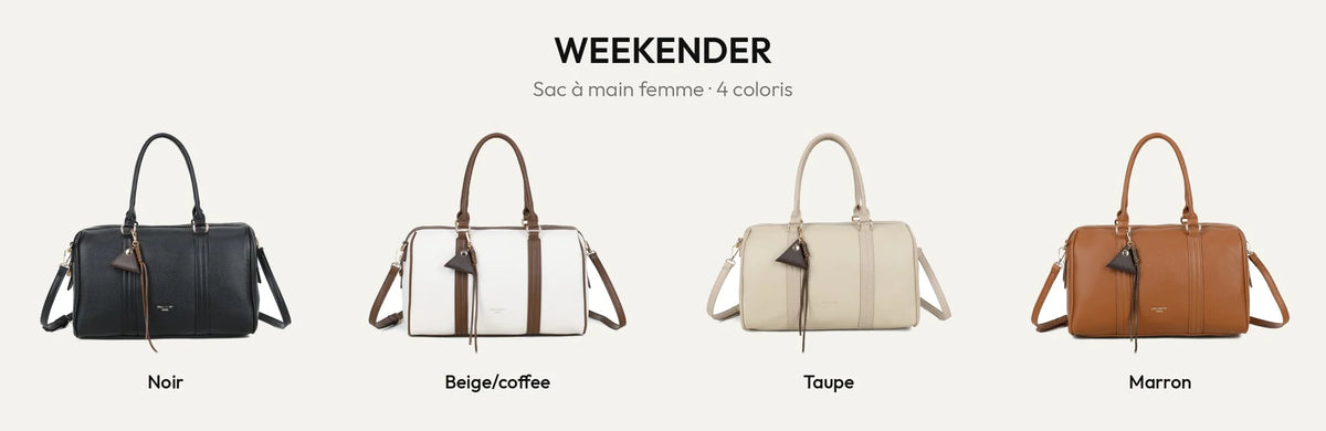 Sac à main Weekender en simili cuir grainé, coloris Noir, Beige/Coffee, Taupe et Marron – Gallantry Paris – réf. OS-51002