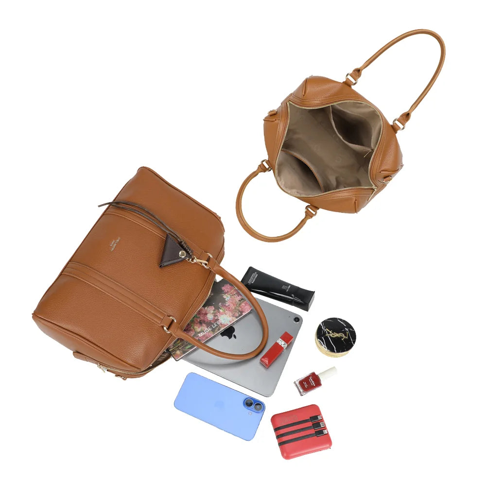 Weekender marron ouvert : grand compartiment zippé pour emporter tous vos essentiels – réf. OS-51002