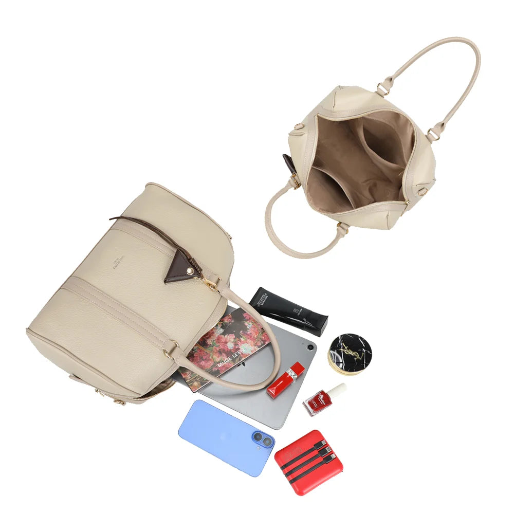 Weekender taupe ouvert : grand compartiment zippé pour emporter tous vos essentiels – réf. OS-51002