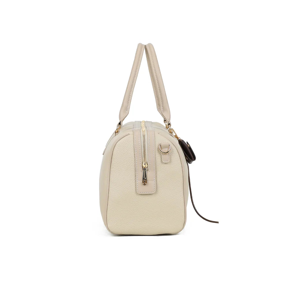 Profil du Weekender taupe : anneau latéral doré pour accrocher la bandoulière amovible – réf. OS-51002